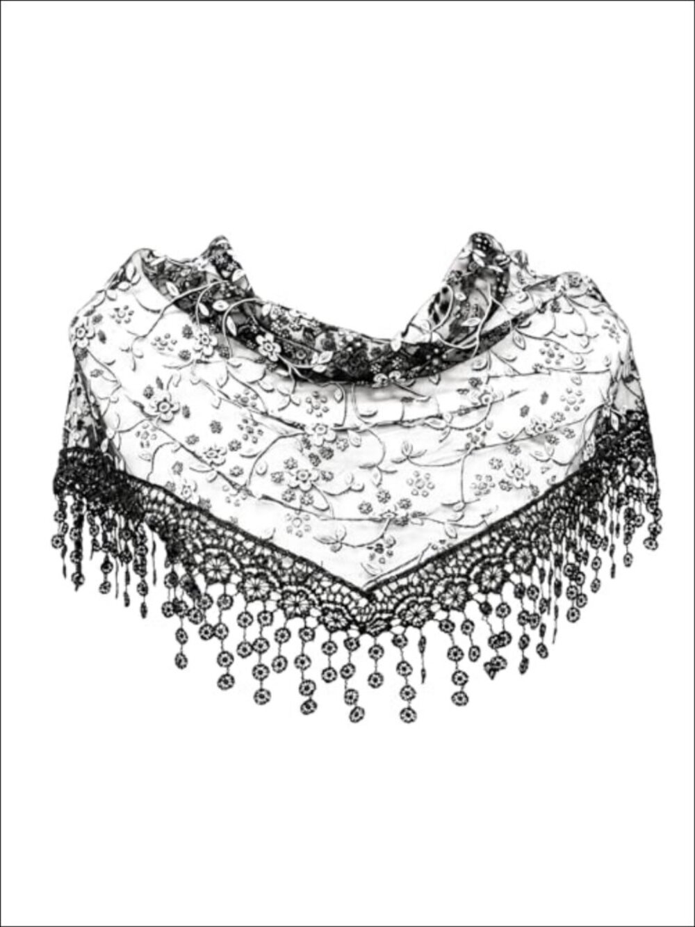 Lace Floral Triangle Scarf Fringed Neck Wrap Bandana for Women